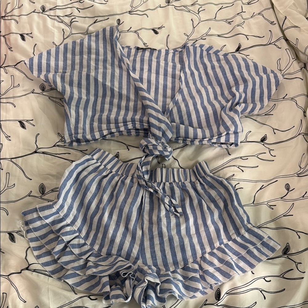 SHEIN Blue and White Striped Two-Piece Set